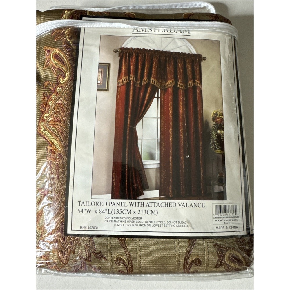 Amsterdam Ribbed Sage 54 X 84 Curtain Panel W Valance Burgundy Sage Set Of 1